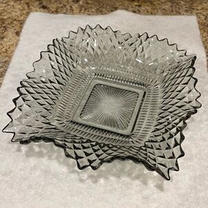 Vintage EAPG Pressed Smokey Glass Square Ruffled Edge Candy Trinket Dish